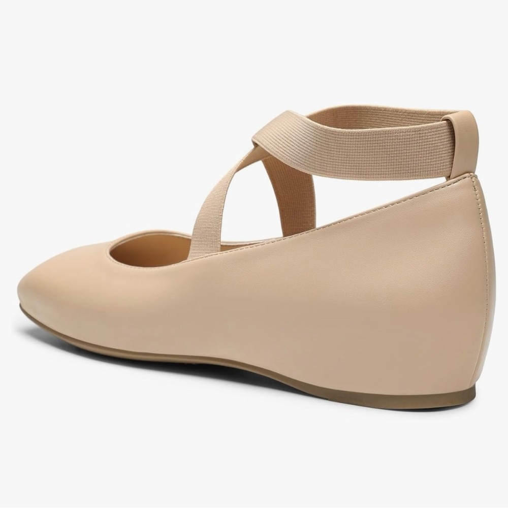 DREAM PAIRS Nude Ballet Flats Women’s 7.5 Square Toe Ankle Strap - Picture 3 of 6